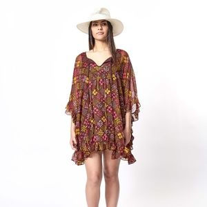 Kristen Bellamy Short Kaftan Geometric Floral Pink